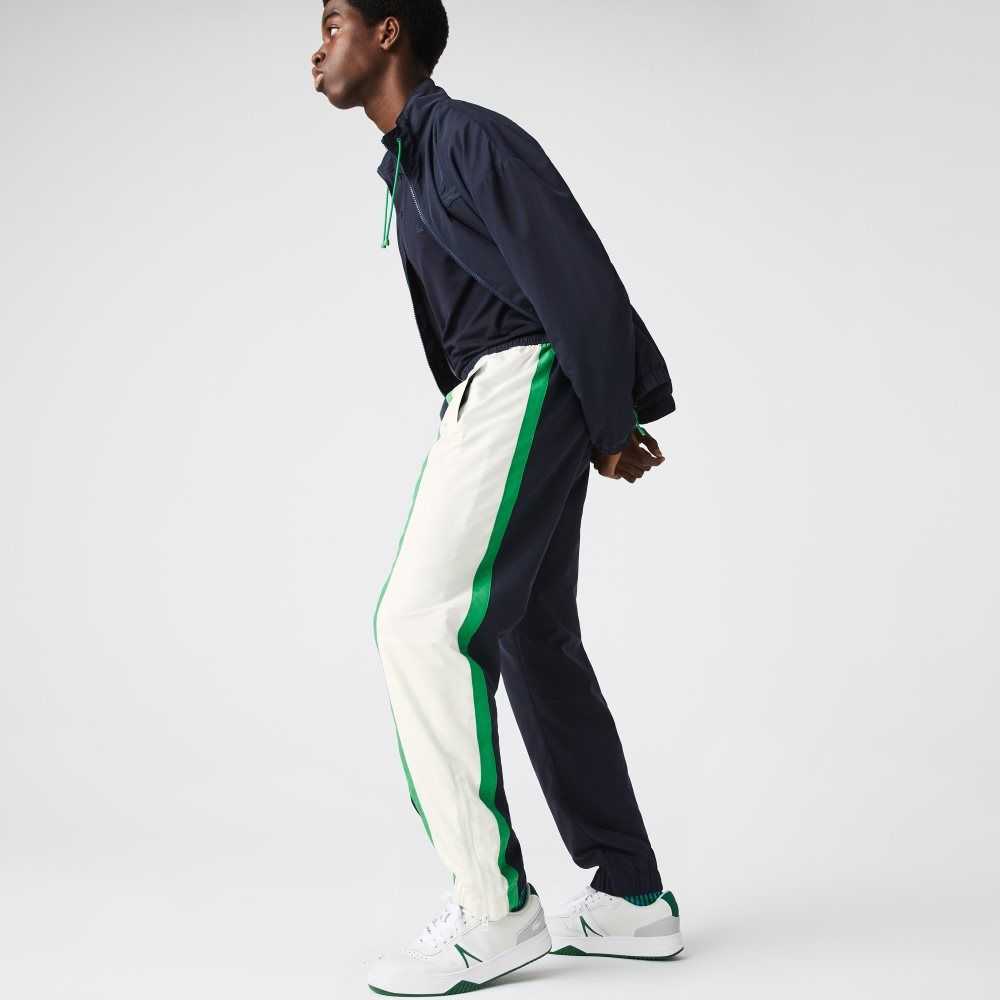 Lacoste Lightweight Water-Repellent Color-Block Trackpants Navy Blue / White / Green | WLS-653418