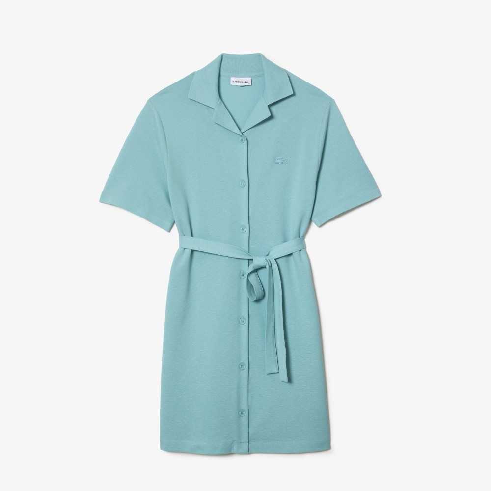 Lacoste Linen/Cotton Blend Belted Button Dress Mint | KQO-503291