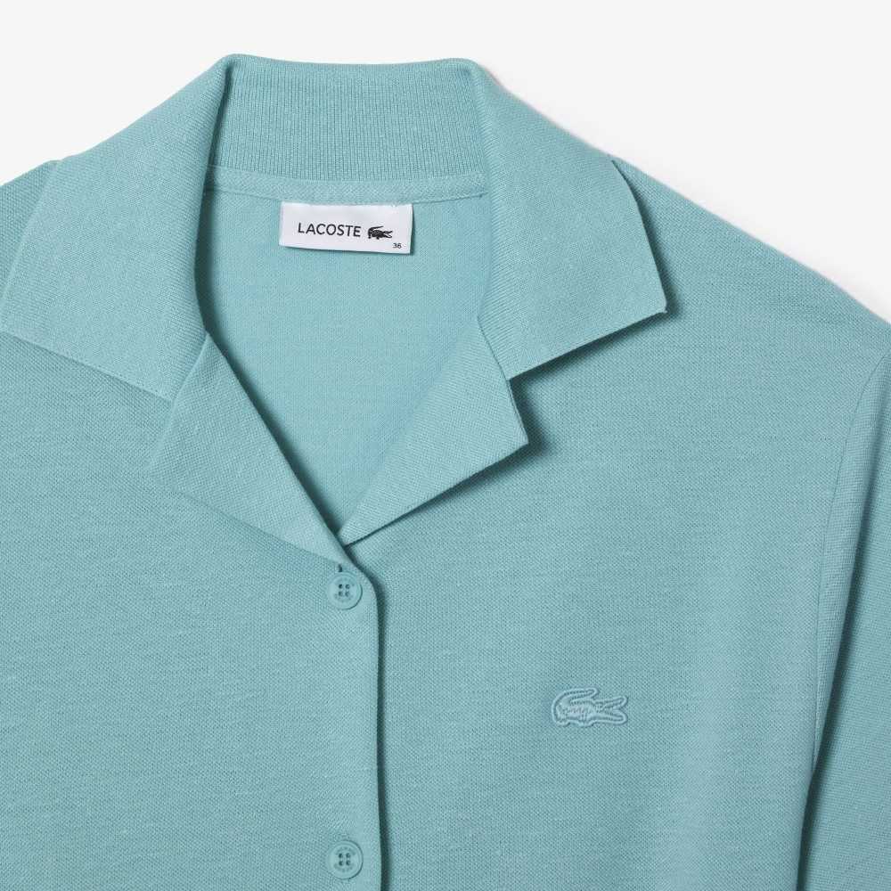 Lacoste Linen/Cotton Blend Belted Button Dress Mint | KQO-503291