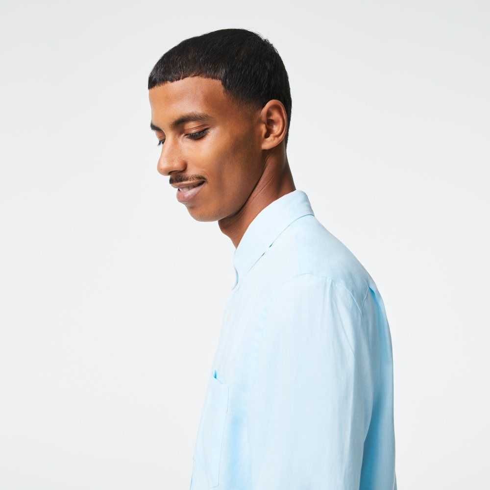 Lacoste Linen Shirt Light Blue | FJM-304715