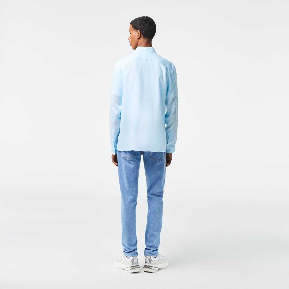 Lacoste Linen Shirt Light Blue | FJM-304715