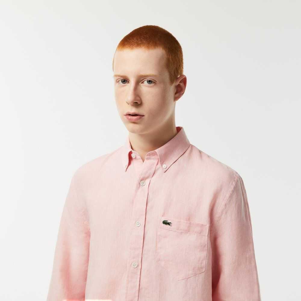 Lacoste Linen Shirt Light Pink | WNP-723615