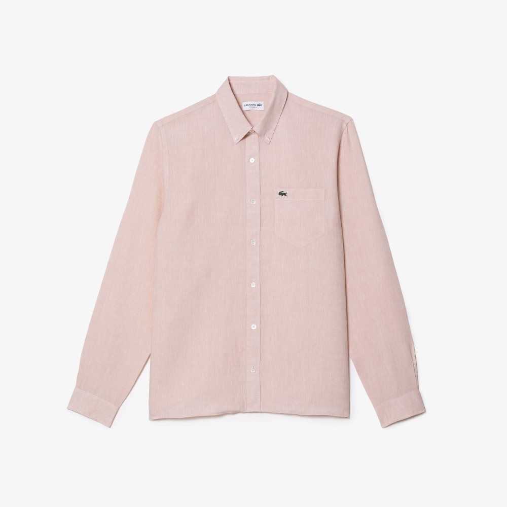 Lacoste Linen Shirt Light Pink | WNP-723615