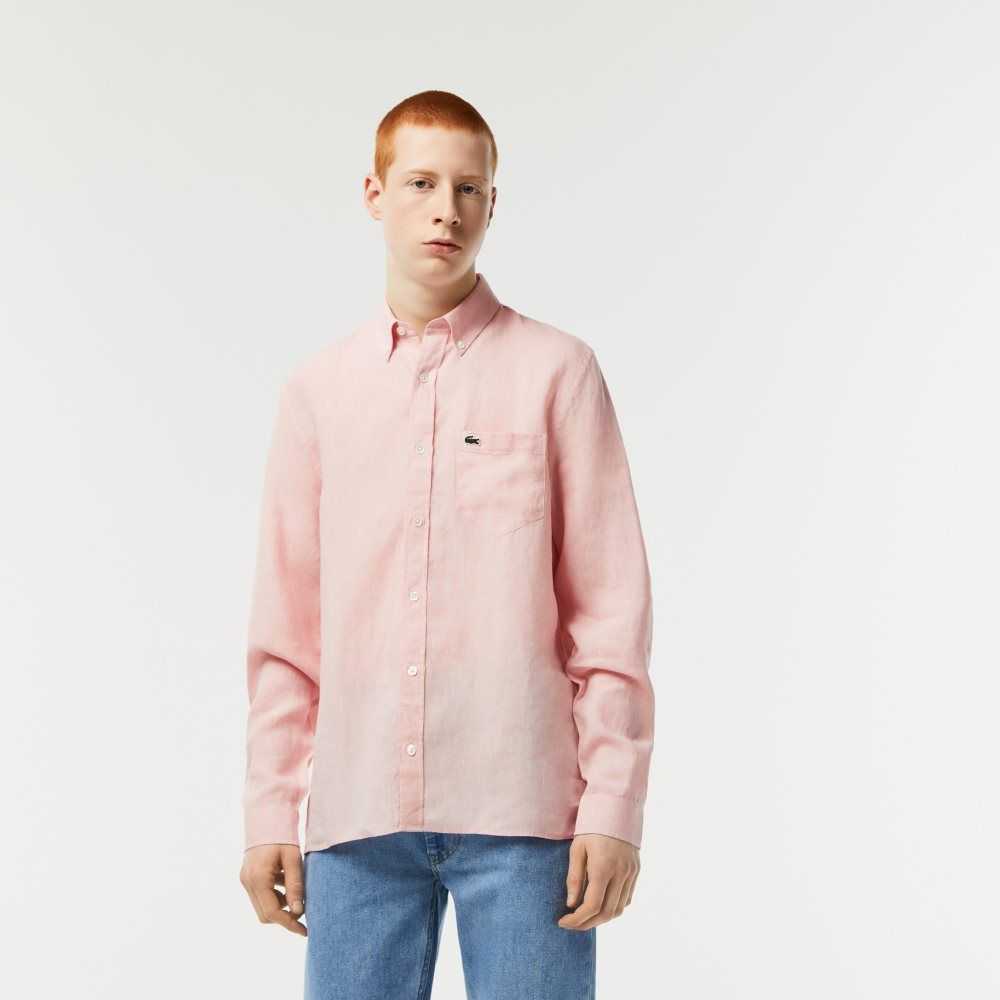 Lacoste Linen Shirt Light Pink | WNP-723615