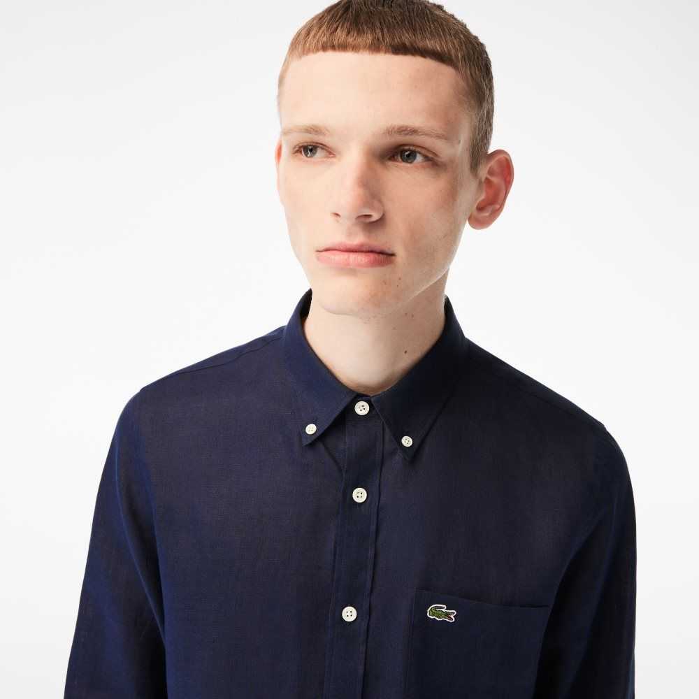 Lacoste Linen Shirt Navy Blue | XTK-820516