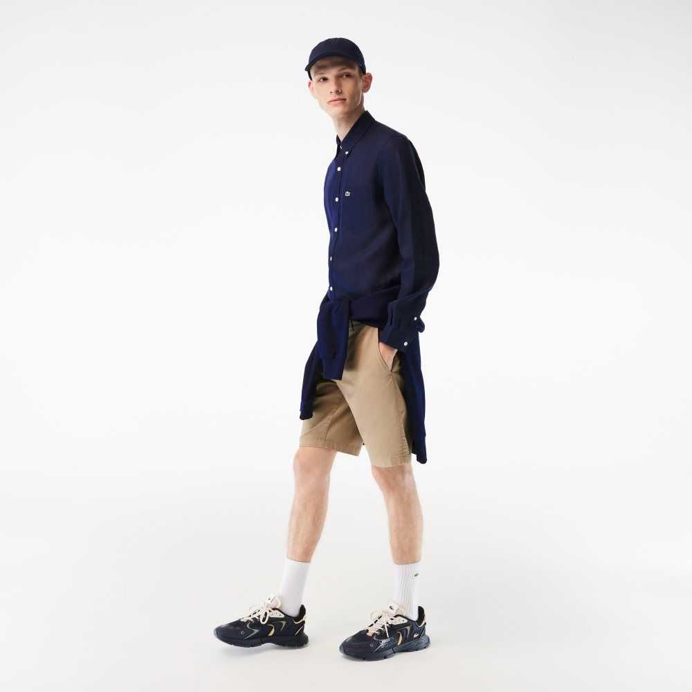 Lacoste Linen Shirt Navy Blue | XTK-820516