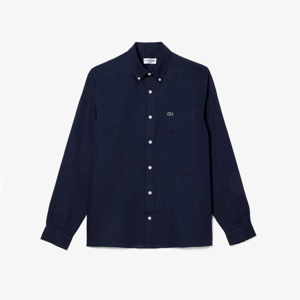 Lacoste Linen Shirt Navy Blue | XTK-820516