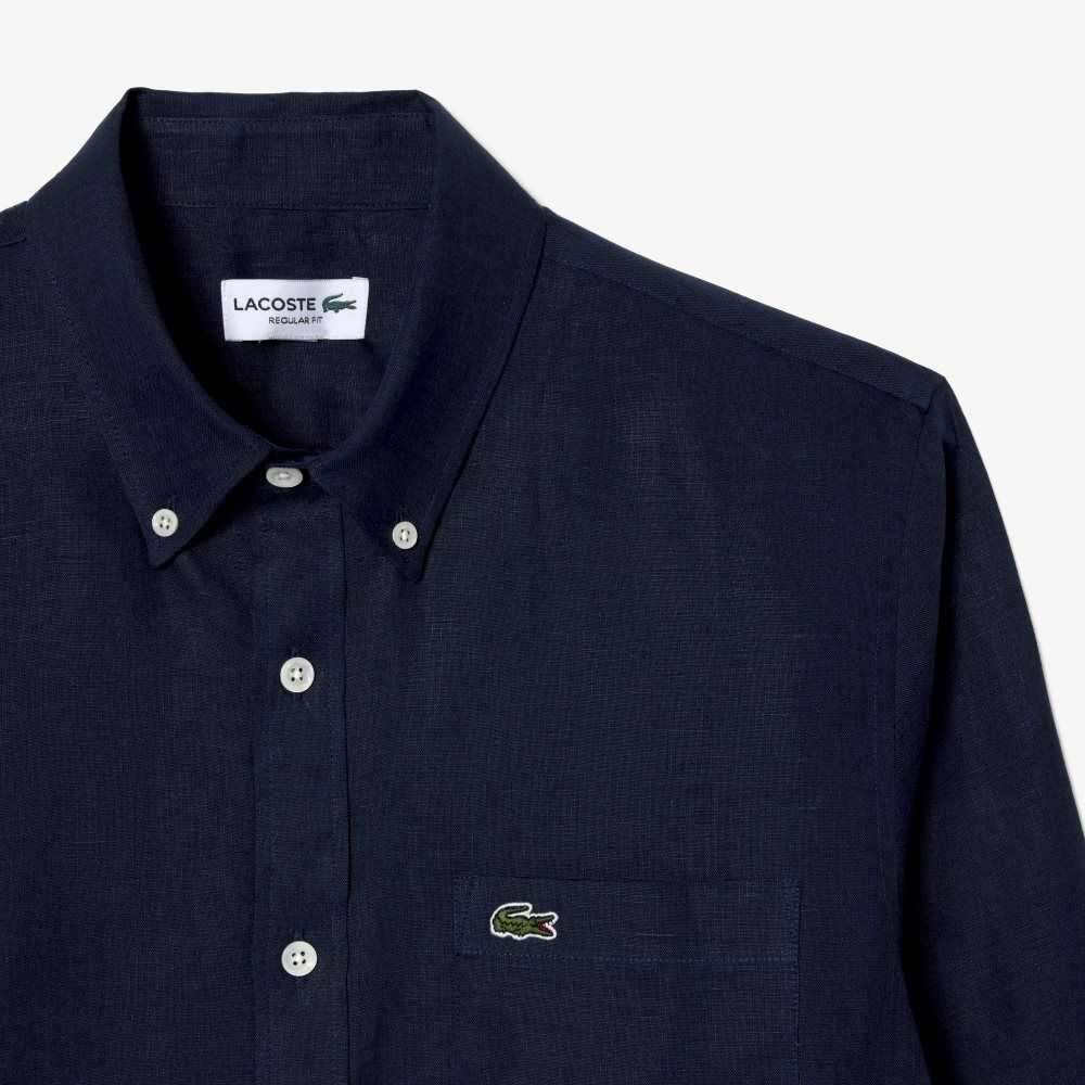 Lacoste Linen Shirt Navy Blue | XTK-820516