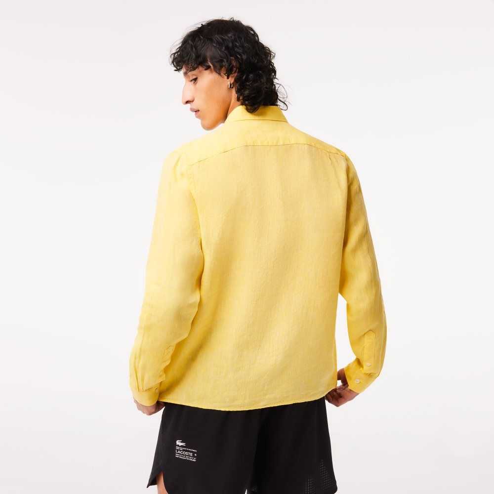 Lacoste Linen Shirt Yellow | DLF-894503