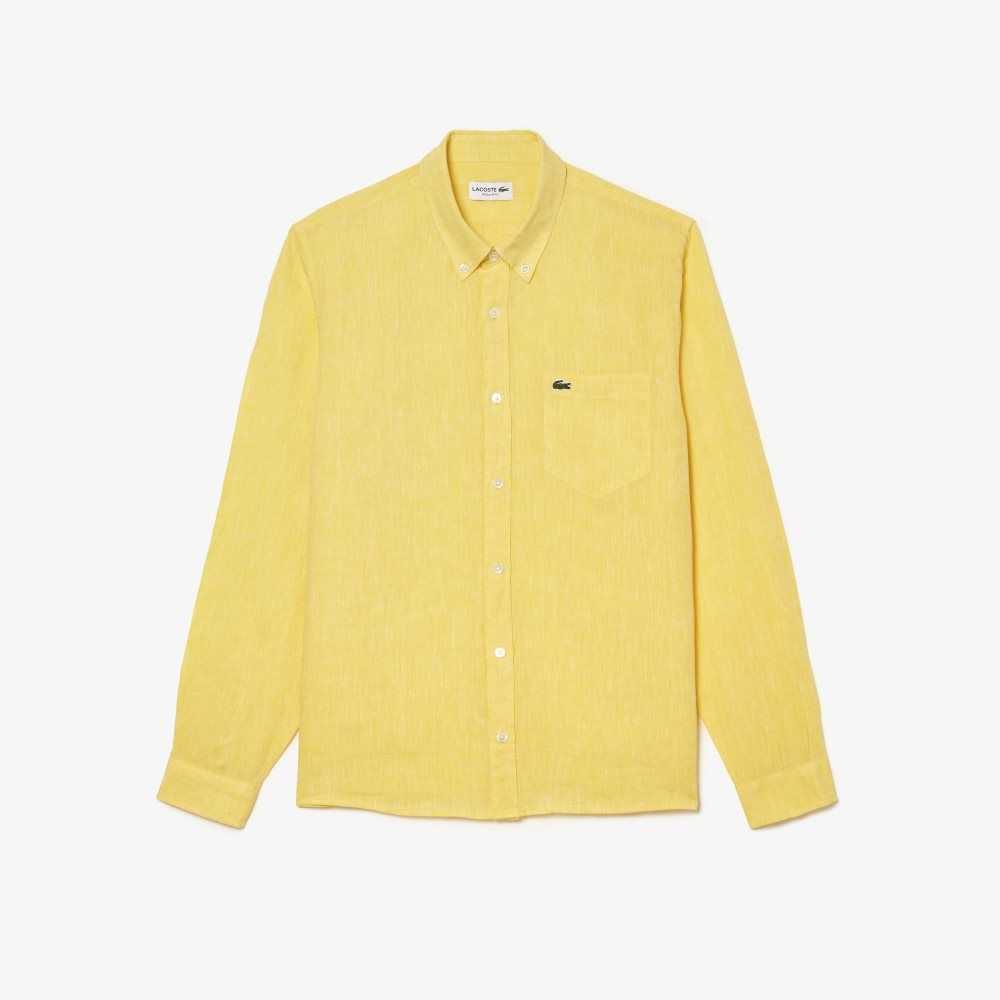 Lacoste Linen Shirt Yellow | DLF-894503