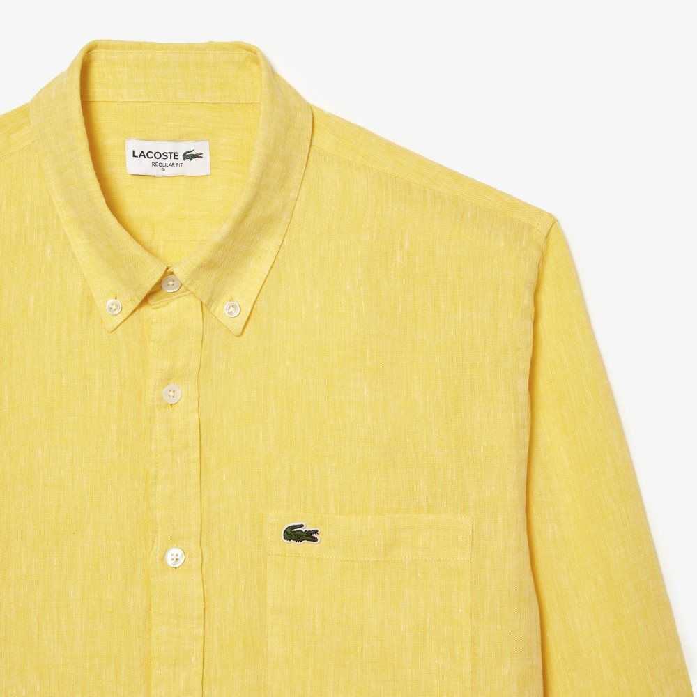 Lacoste Linen Shirt Yellow | DLF-894503