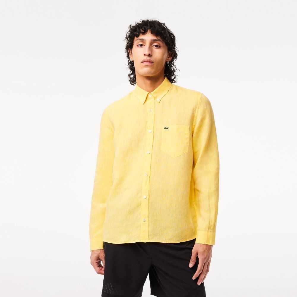 Lacoste Linen Shirt Yellow | DLF-894503