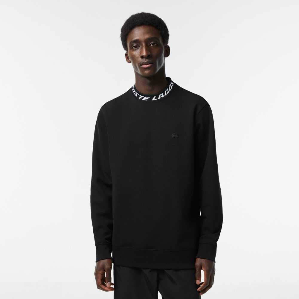 Lacoste Logo Collar Sweatshirt Black | UJE-745382