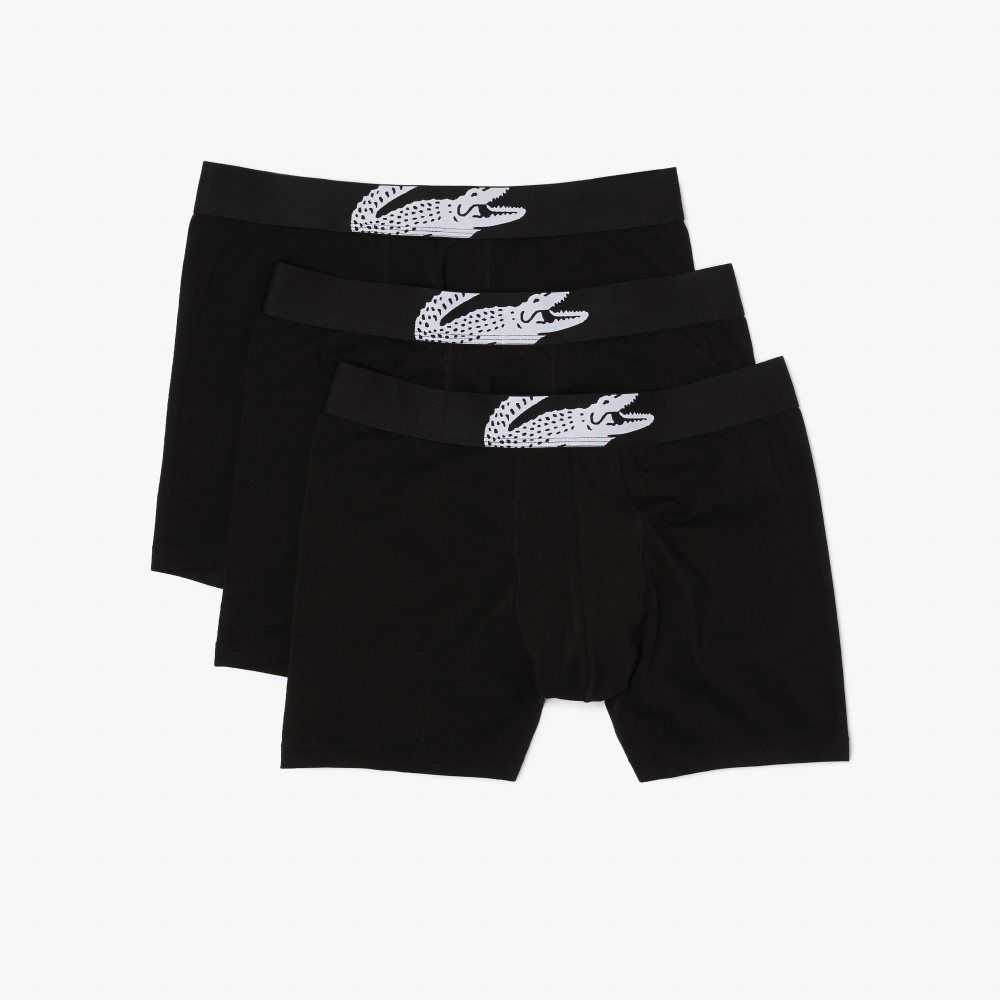 Lacoste Long Boxer Briefs 3-Pack Black | HLC-376051