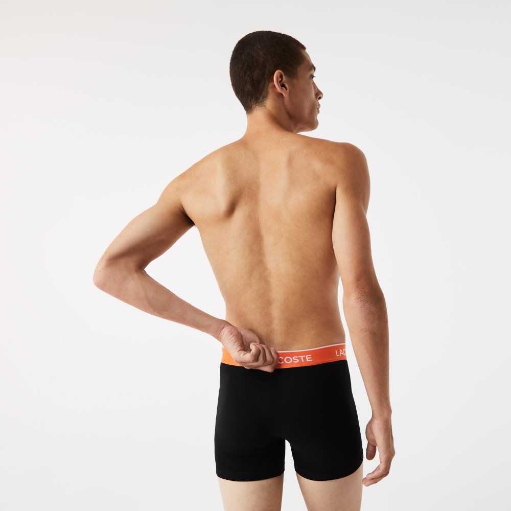 Lacoste Long Cotton Boxer Brief 3-Pack Black / Orange / Khaki Green / Blue | ZMW-721658