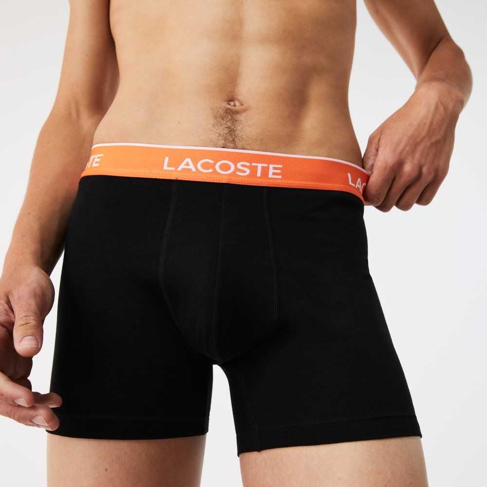 Lacoste Long Cotton Boxer Brief 3-Pack Black / Orange / Khaki Green / Blue | ZMW-721658