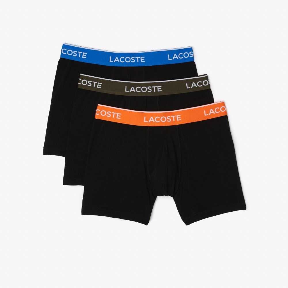 Lacoste Long Cotton Boxer Brief 3-Pack Black / Orange / Khaki Green / Blue | ZMW-721658