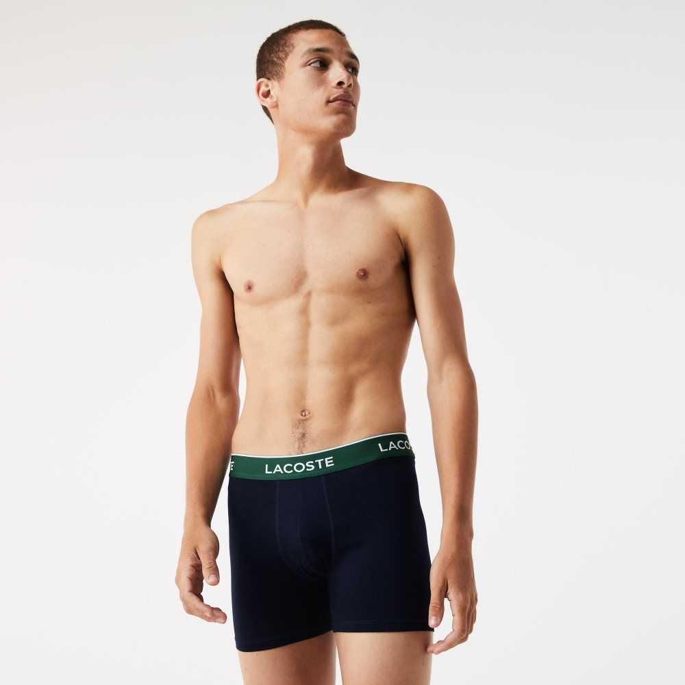 Lacoste Long Cotton Boxer Brief 3-Pack Navy Blue / Green / Red / Navy Blue | OAF-068153