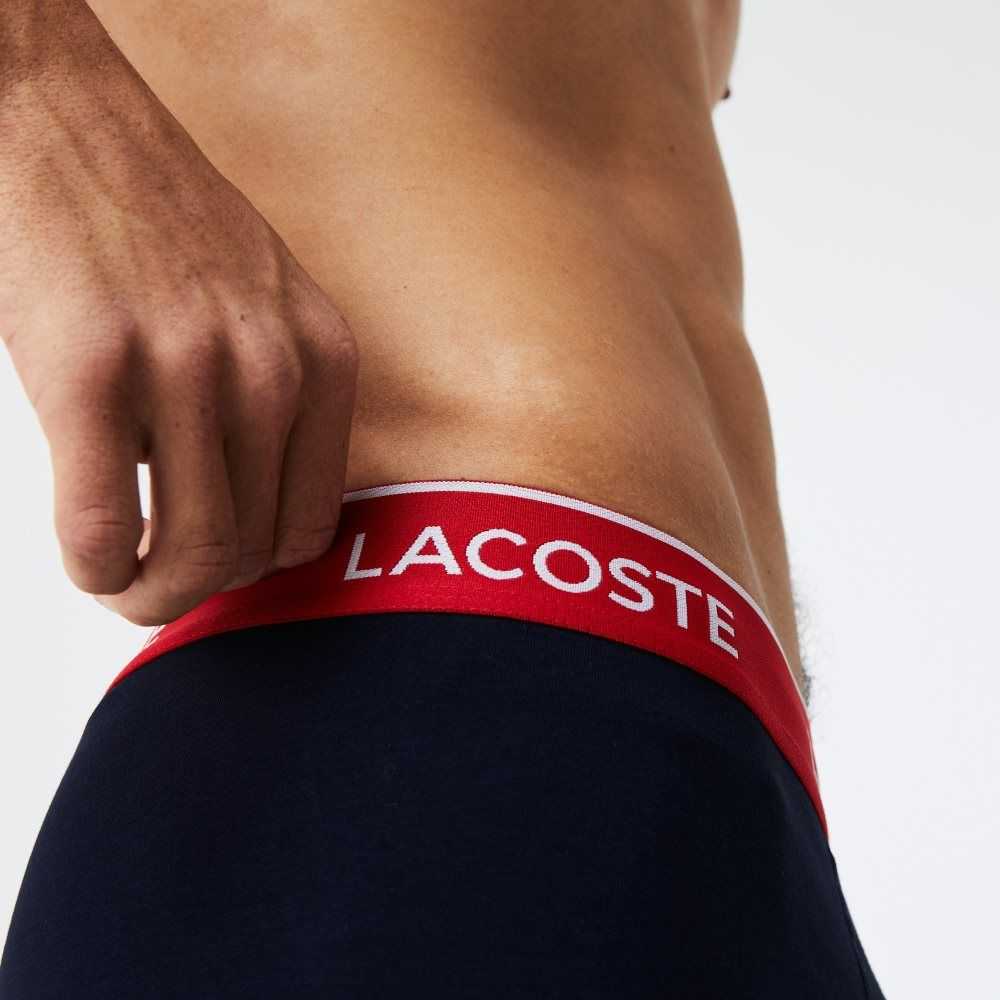 Lacoste Long Cotton Boxer Brief 3-Pack Navy Blue / Green / Red / Navy Blue | OAF-068153