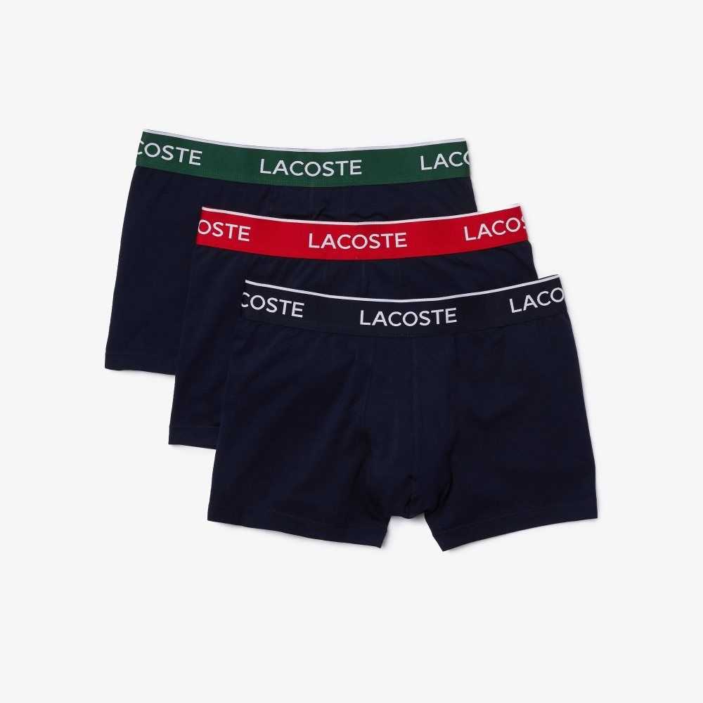 Lacoste Long Cotton Boxer Brief 3-Pack Navy Blue / Green / Red / Navy Blue | OAF-068153