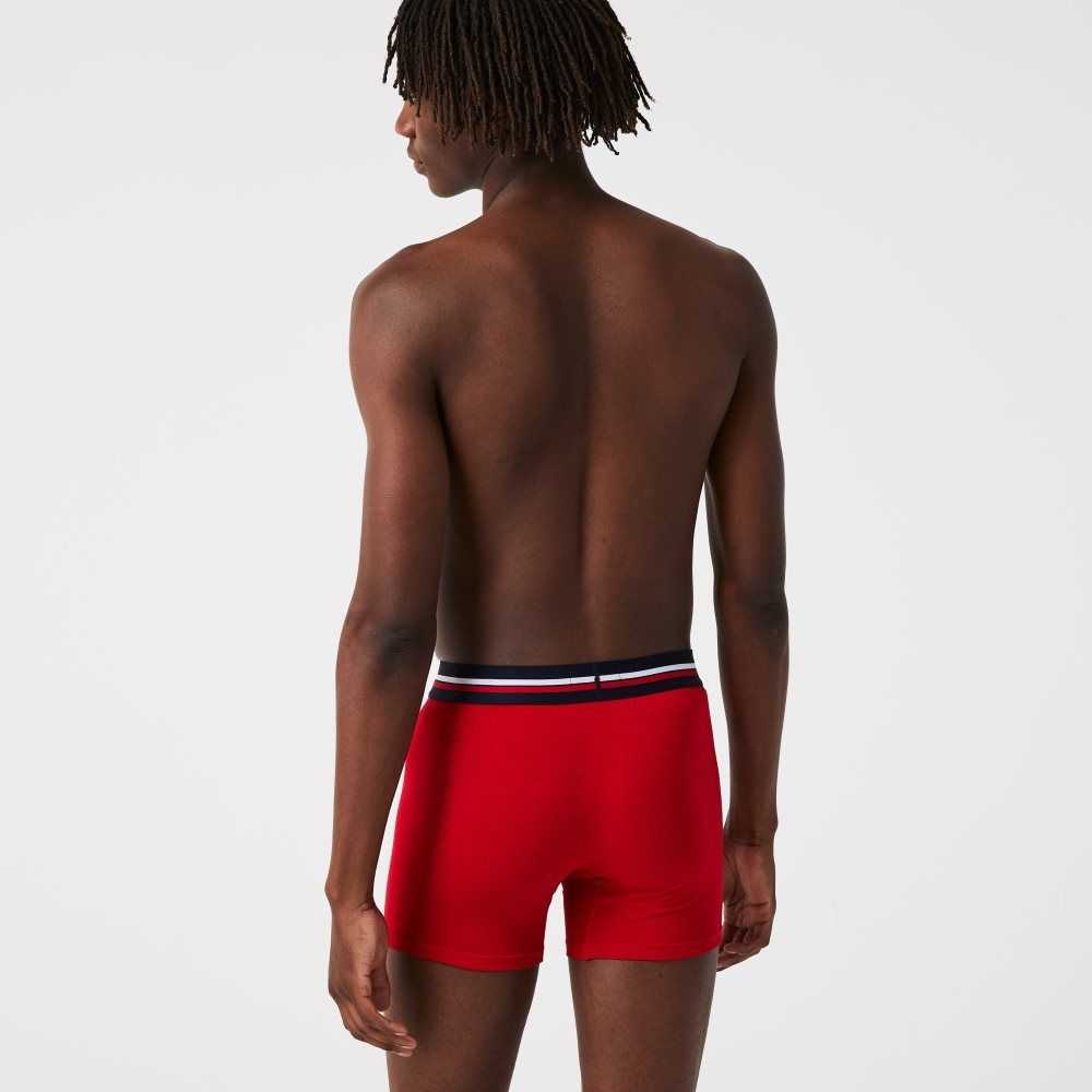 Lacoste Long Cotton Boxer Brief 3-Pack Navy Blue / Grey Chine / Red | POF-451960