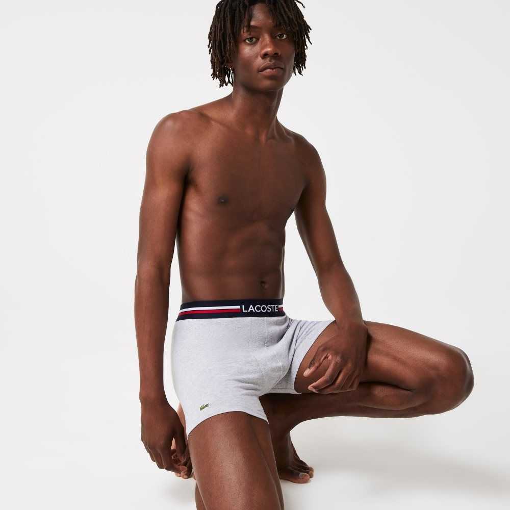 Lacoste Long Cotton Boxer Brief 3-Pack Navy Blue / Grey Chine / Red | POF-451960