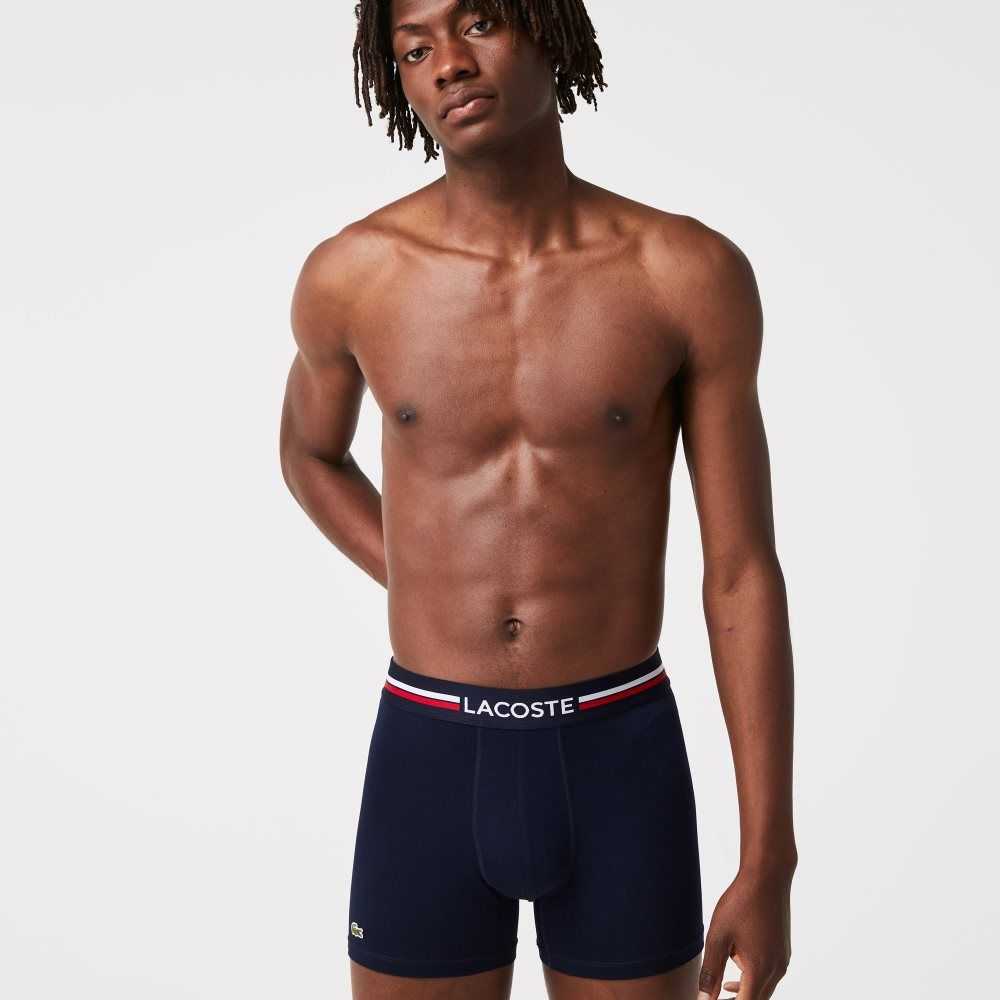 Lacoste Long Cotton Boxer Brief 3-Pack Navy Blue / Grey Chine / Red | POF-451960