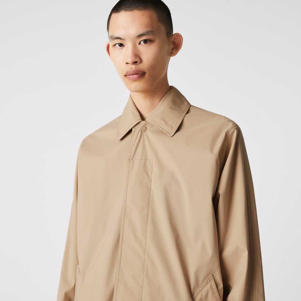 Lacoste Long Light Water-Resistant Buttoned Parka Beige | ZRU-823756