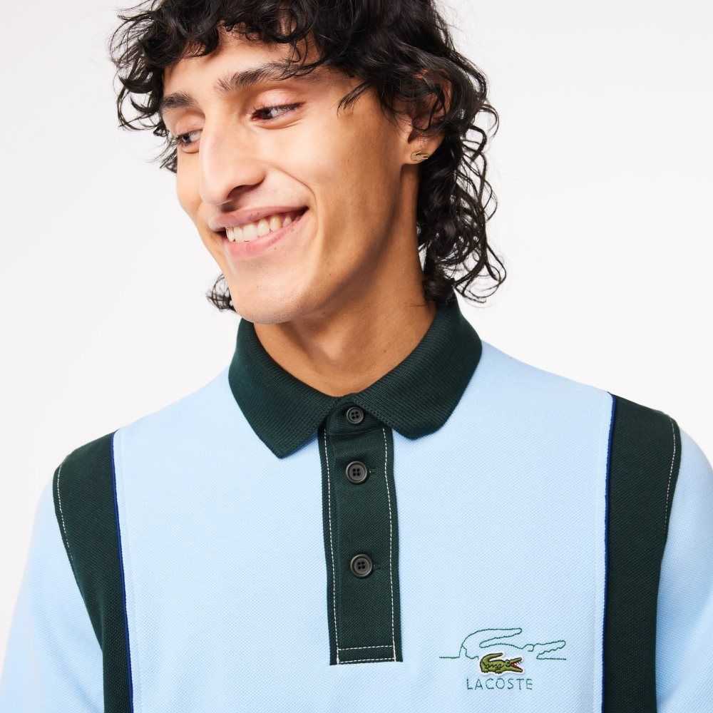 Lacoste Long Sleeve Organic Cotton Rugby Shirt Blue / Green | HNF-579412