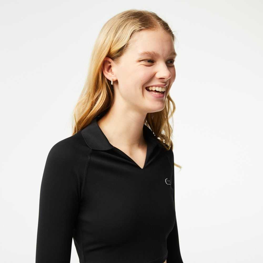 Lacoste Long Sleeve Recycled Polyamide Short Polo Shirt Black | PVT-145823