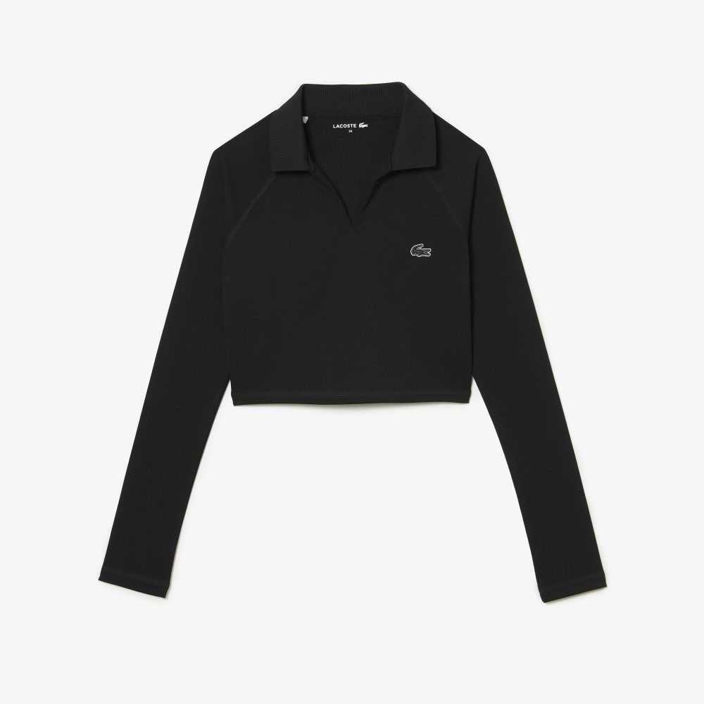 Lacoste Long Sleeve Recycled Polyamide Short Polo Shirt Black | PVT-145823