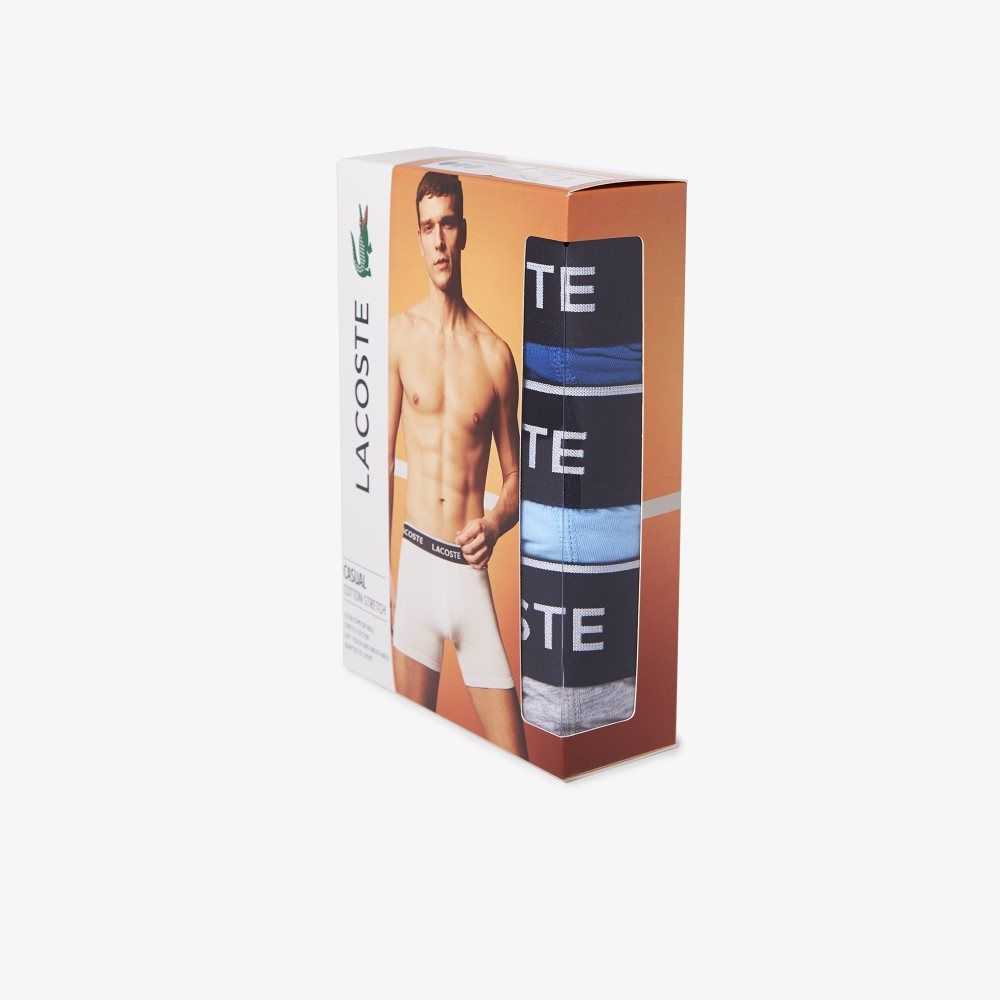 Lacoste Long Stretch Cotton Boxer Brief 3-Pack Blue / Grey Chine | EMD-935872