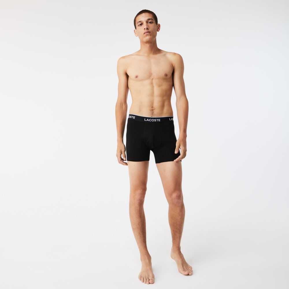 Lacoste Long Stretch Cotton Boxer Brief 3-Pack Black / White / Grey Chine | JAS-567298