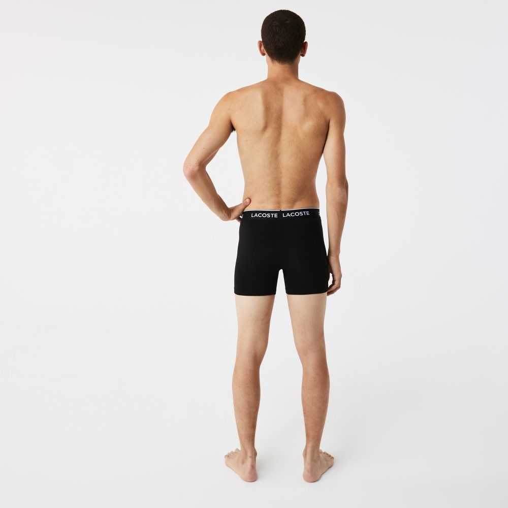 Lacoste Long Stretch Cotton Boxer Brief 3-Pack Black / White / Grey Chine | JAS-567298