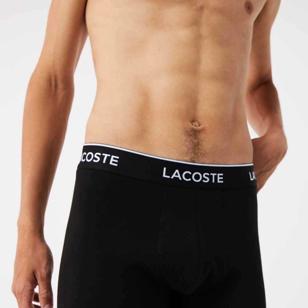 Lacoste Long Stretch Cotton Boxer Brief 3-Pack Black / White / Grey Chine | JAS-567298