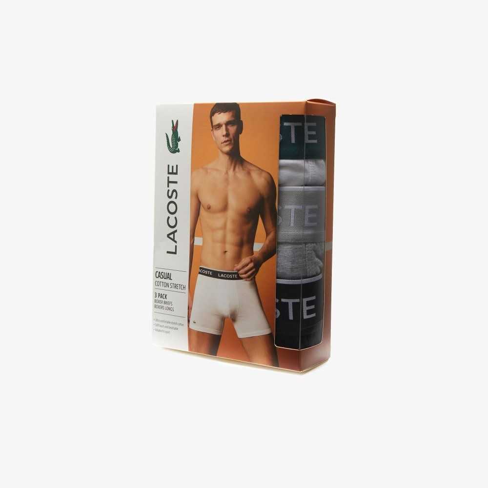 Lacoste Long Stretch Cotton Boxer Brief 3-Pack Black / White / Grey Chine | JAS-567298