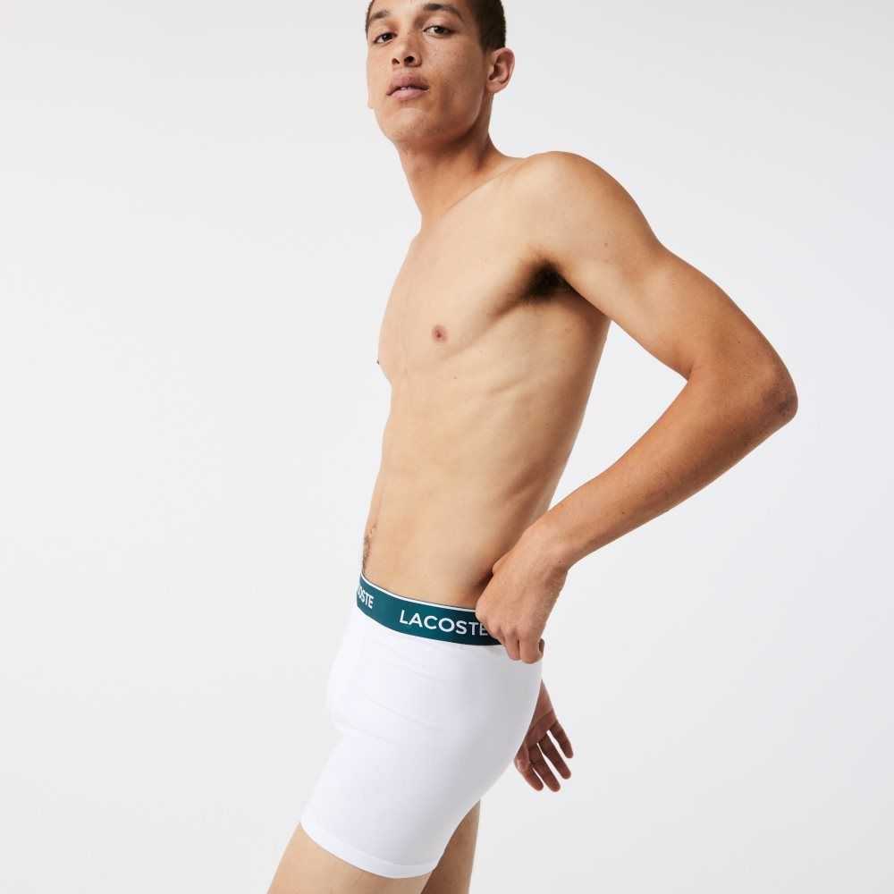 Lacoste Long Stretch Cotton Boxer Brief 3-Pack Black / White / Grey Chine | JAS-567298