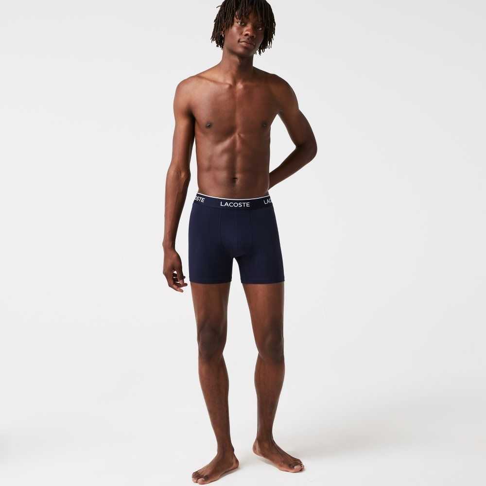 Lacoste Long Stretch Cotton Boxer Brief 3-Pack Navy Blue / Red / Navy Blue | JBV-427186