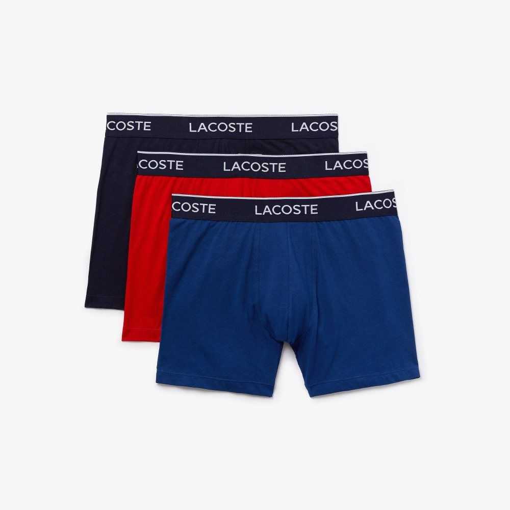 Lacoste Long Stretch Cotton Boxer Brief 3-Pack Navy Blue / Red / Navy Blue | JBV-427186