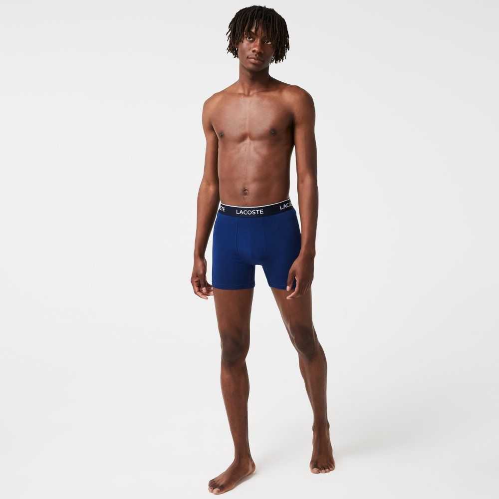 Lacoste Long Stretch Cotton Boxer Brief 3-Pack Navy Blue / Red / Navy Blue | JBV-427186