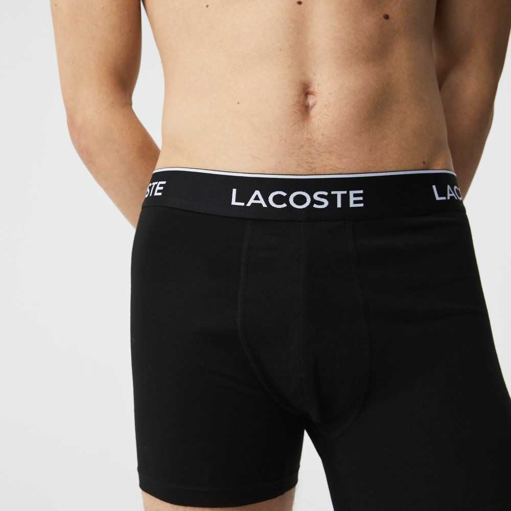 Lacoste Long Stretch Cotton Boxer Brief 3-Pack Black | KGH-946035