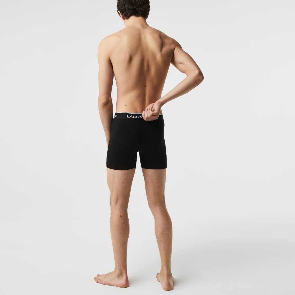 Lacoste Long Stretch Cotton Boxer Brief 3-Pack Black | KGH-946035