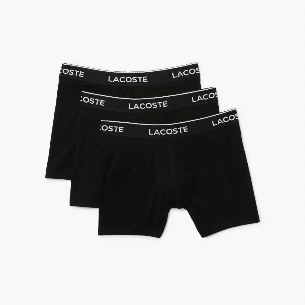 Lacoste Long Stretch Cotton Boxer Brief 3-Pack Black | KGH-946035