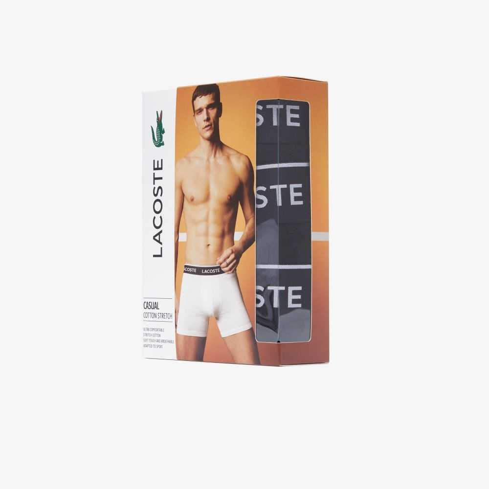 Lacoste Long Stretch Cotton Boxer Brief 3-Pack Black | KGH-946035