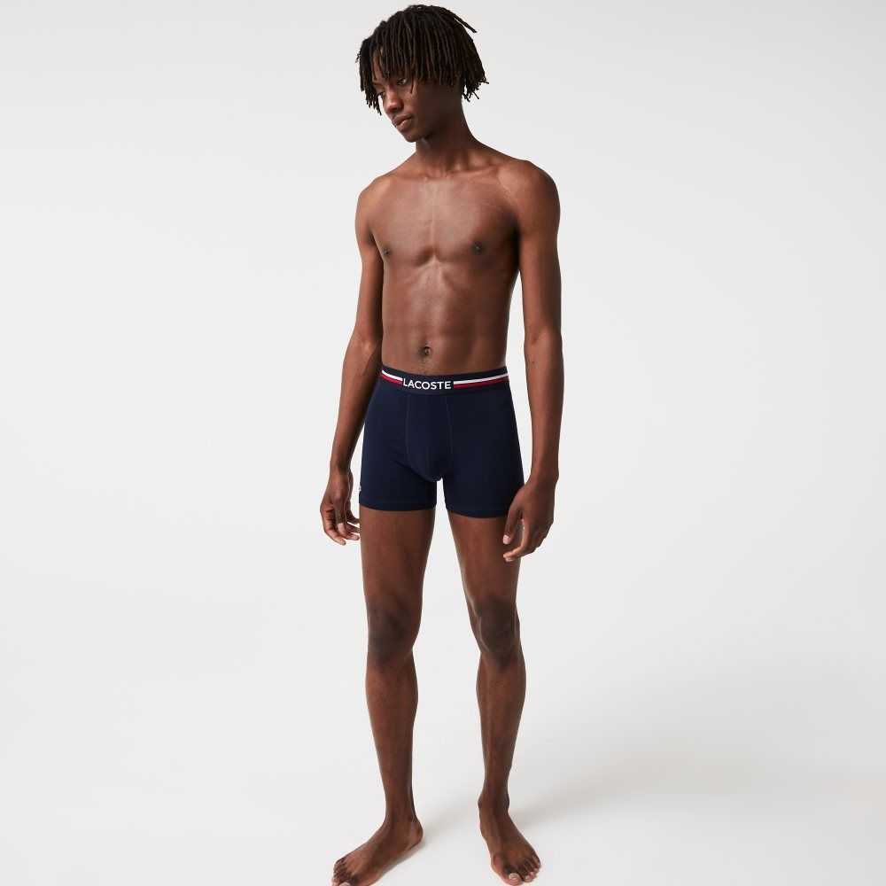 Lacoste Long Stretch Cotton Jersey Boxer Brief 3-Pack Navy Blue / White | HJB-104593