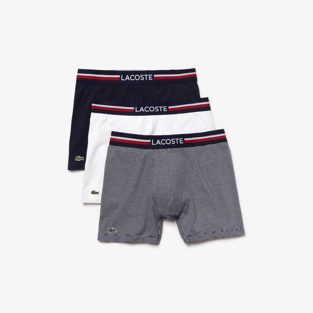 Lacoste Long Stretch Cotton Jersey Boxer Brief 3-Pack Navy Blue / White | HJB-104593