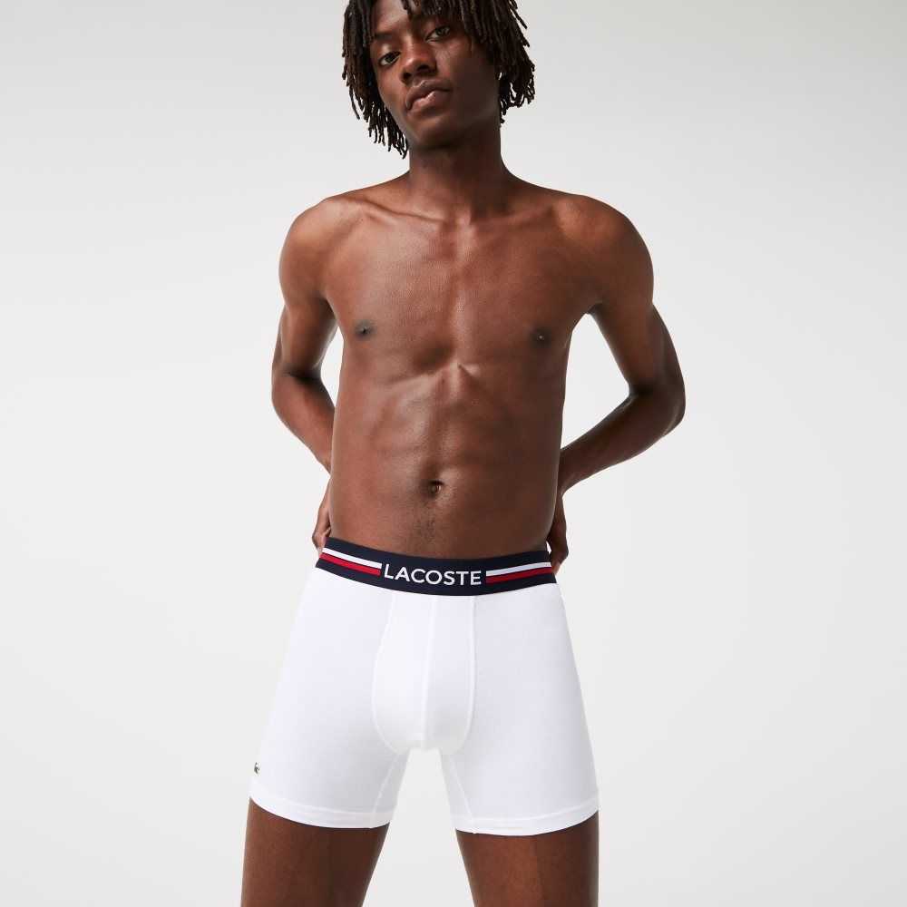 Lacoste Long Stretch Cotton Jersey Boxer Brief 3-Pack Navy Blue / White | HJB-104593