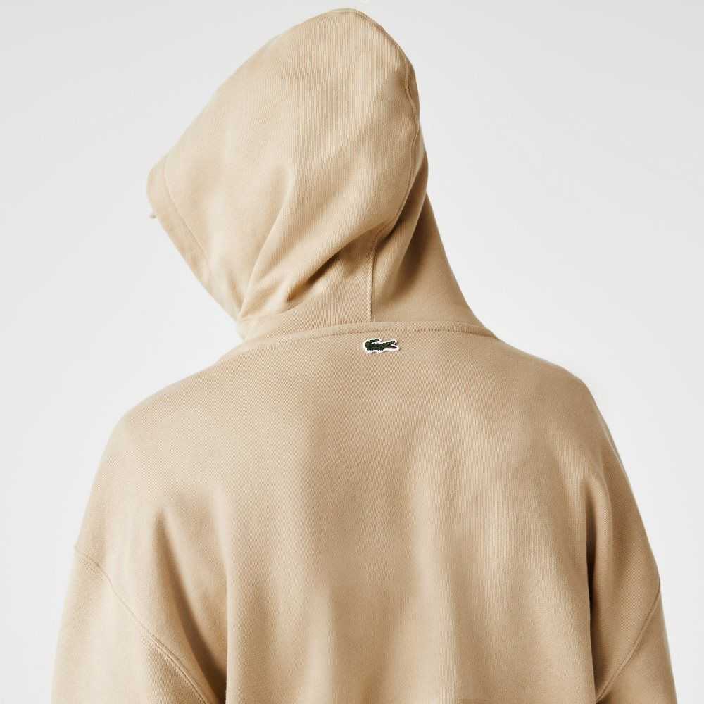 Lacoste Loose Fit Branded Monogram Hooded Sweatshirt Beige | CSY-082964