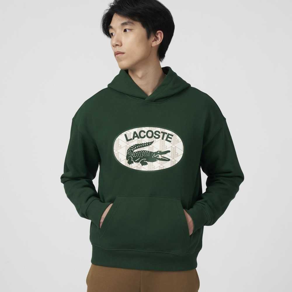 Lacoste Loose Fit Branded Monogram Hooded Sweatshirt Green | SLR-654170