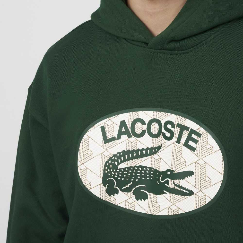 Lacoste Loose Fit Branded Monogram Hooded Sweatshirt Green | SLR-654170